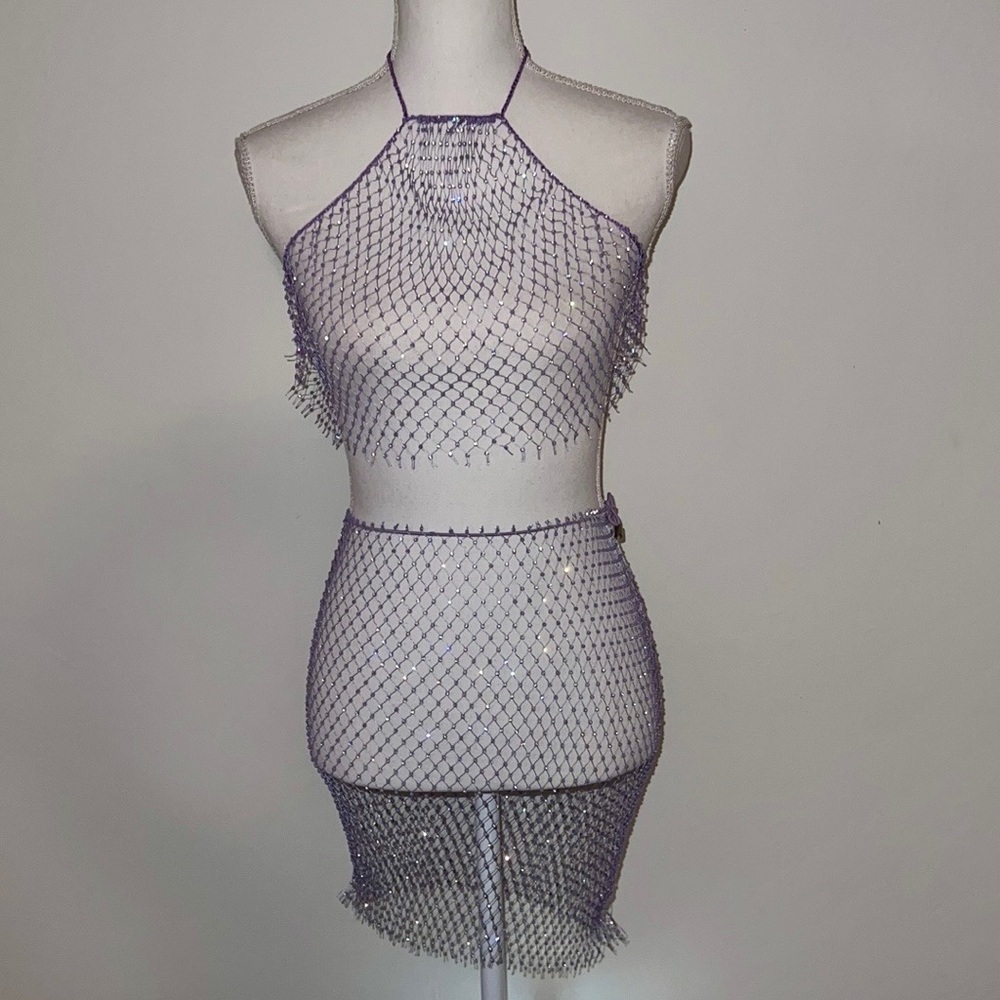 Diamond Rhinestone Fishnet Skirt Set - Picture 3 of 6